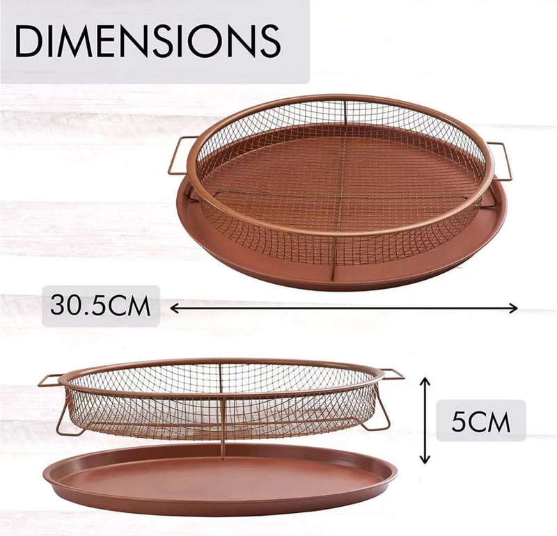 2 Pieces Round Copper Crisper Oven Baking Tray Non-Stick Mesh Crisper Basket