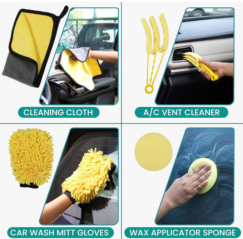 Car Cleaning Kit (20 Pieces) - Car Washing Products for Interior/Exterior - Car Detailing Brushes...