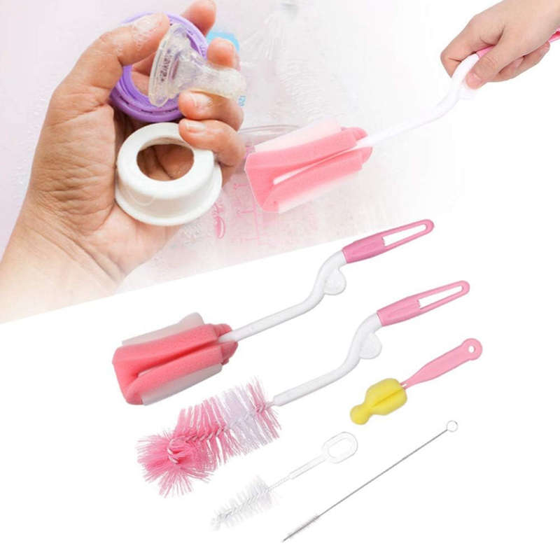 Bottle Brush, Practical 5 Pcs Feeding Bottle Cleaning Brush, Soft for Washing Cleaning Baby Bottl...