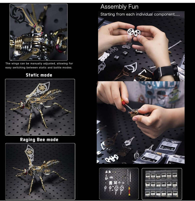 MTech 3D Metal Puzzles, Mechanical Wasp Assembly Model Kit DIY Building Blocks ST/ST For Adults