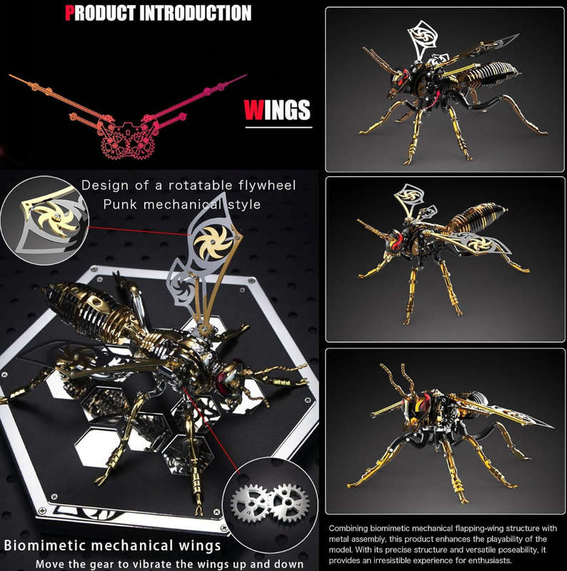 MTech 3D Metal Puzzles, Mechanical Wasp Assembly Model Kit DIY Building Blocks ST/ST For Adults