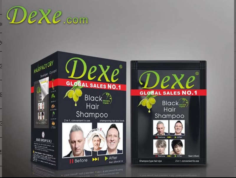 Dexe Black Hair Shampoo Instant Hair Dye for Men Women Black Color - Simple to Use - Temporary Ha...