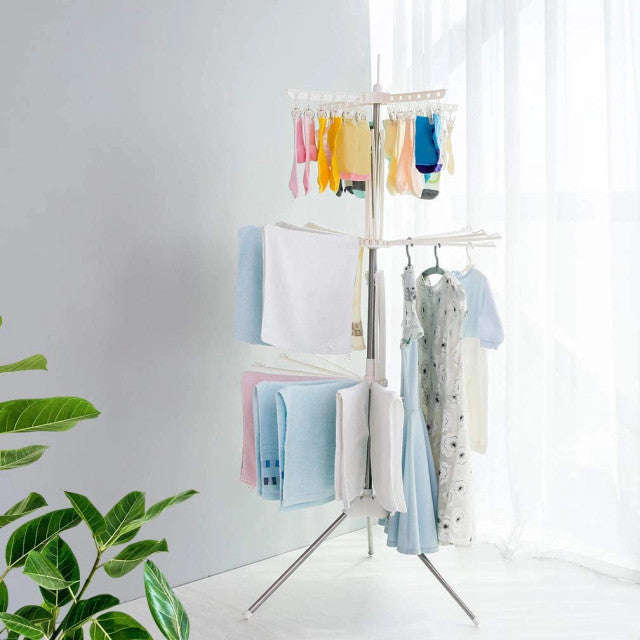 Collapsible Clothes Drying Rack 3-Tier Indoor & Outdoor Space Saving Stand Hanger