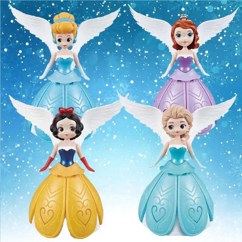 Disney Frozen Princess Electric Dancing Toys Elsa Doll With Wings Action Figure Rotating Projecti...