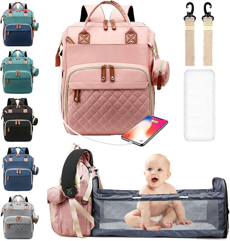 Multifunctional Baby Diaper Bag Backpack With Changing Station - Waterproof Large Travel Backpac...