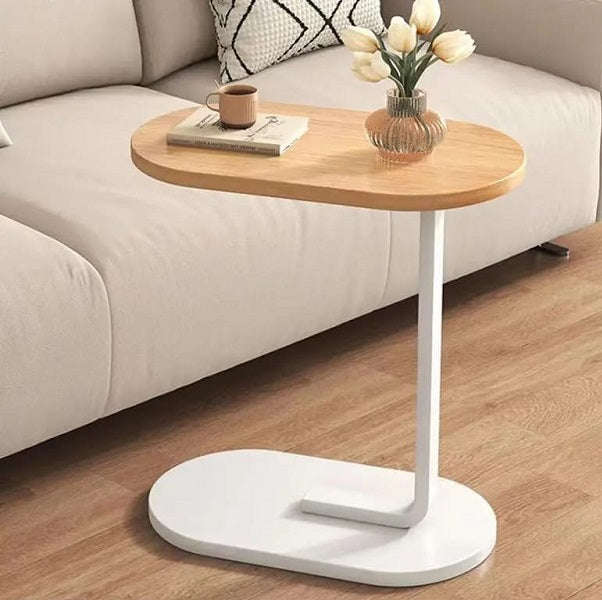 C-Shaped Side Table  Modern Narrow Coffee Table with Metal Frame for Small Spaces