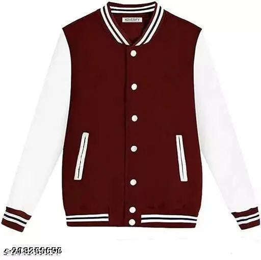 2-Tone Varsity Bomber Jacket  Baseball Style Quilted Winter Coat with Multi-Pockets