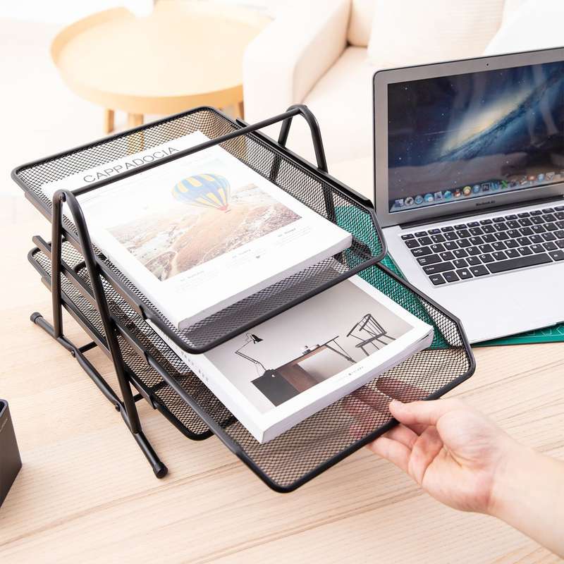 Metal Mesh Document Sliding Tray Organiser - Black Various Options