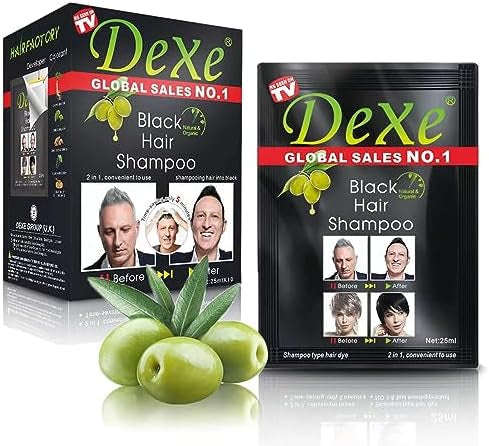 Dexe Black Hair Shampoo Instant Hair Dye for Men Women Black Color - Simple to Use - Temporary Ha...