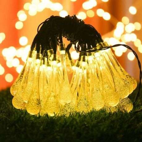 Christmas 5M Solar Powered Water Drops String Light Warm White
