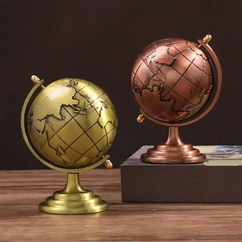 Globe Decor Vintage Style Smooth Texture Widely Applied Brass Sphere World Iron Display Retro Stu...