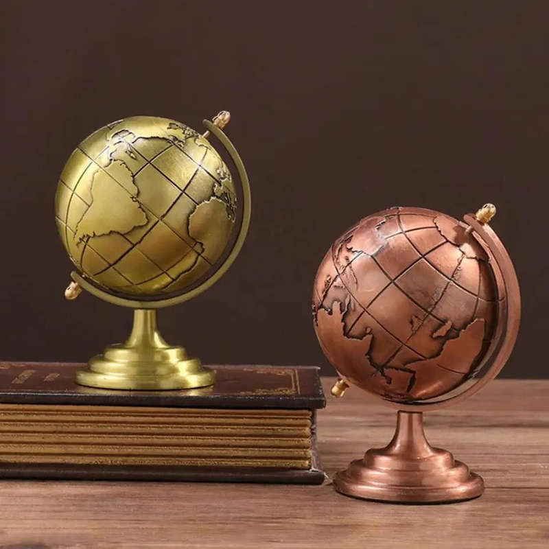 Globe Decor Vintage Style Smooth Texture Widely Applied Brass Sphere World Iron Display Retro Stu...