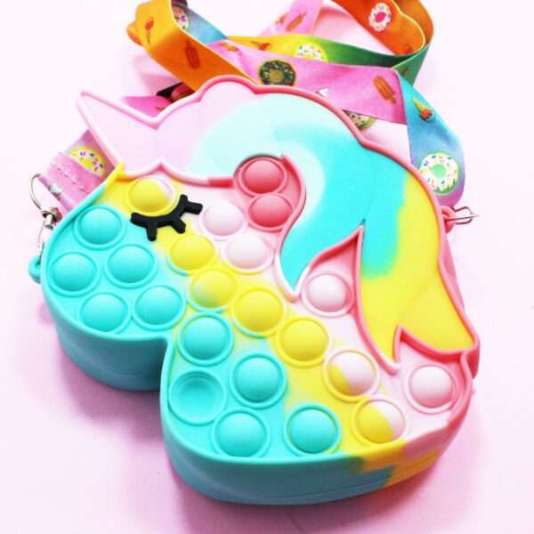 Rainbow Unicorn Pop Fidget Silicone Handbag  Sensory Shoulder Bag for Kids, Stress Relief Popp...