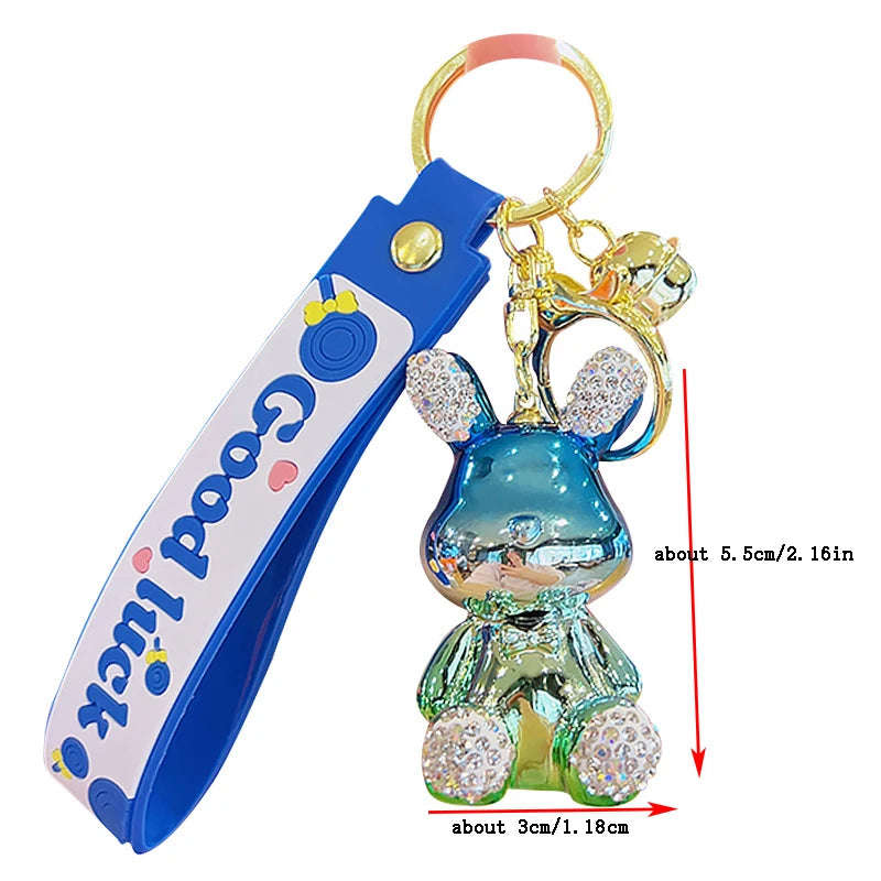 Cartoon Rhinestone Rabbit Keychain Car Pendant Bunny Key Ring School Bag Small Gift Accessories F...