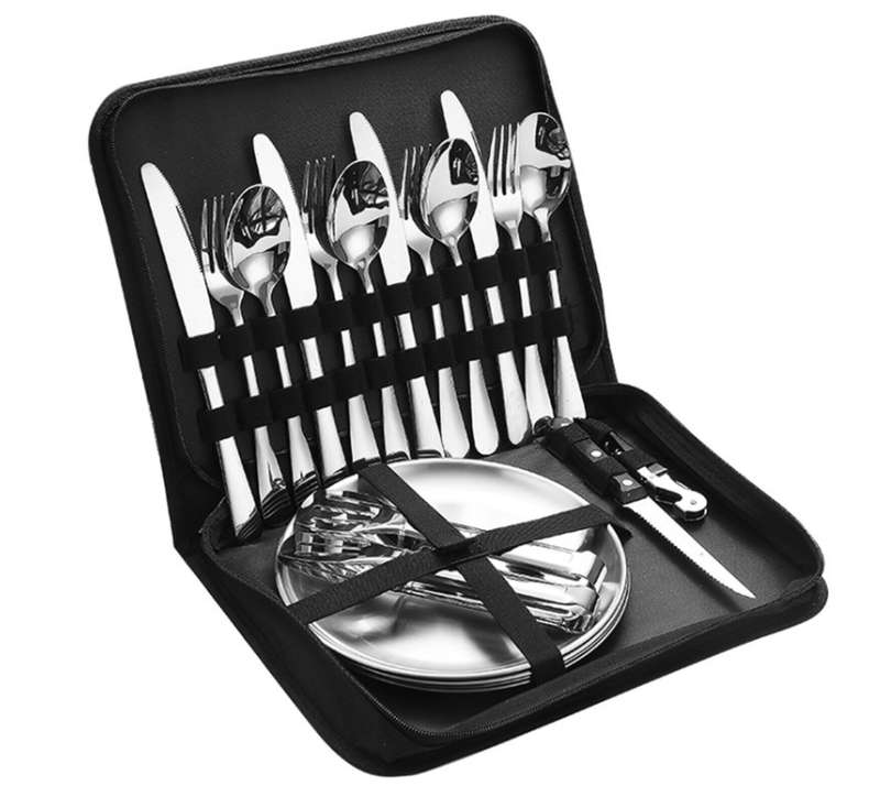 Camping Cutlery Set For 4 People  Portable Stainless Steel Flatware With Pouch