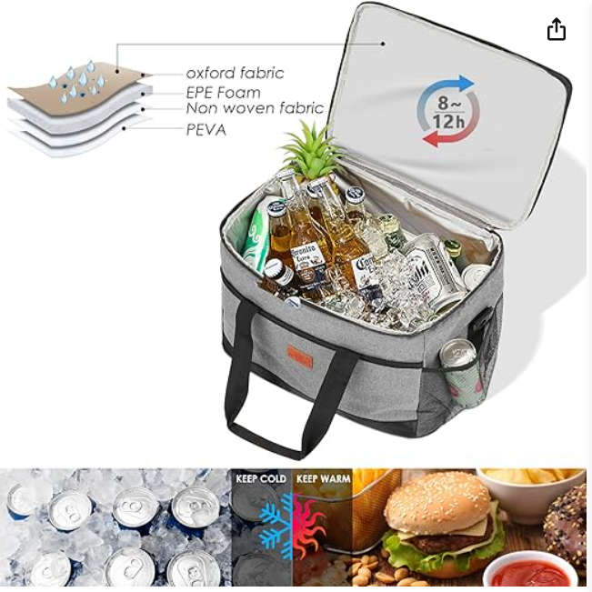 Cooler Bag, Insulated Cool Box Collapsible Waterproof with Hard Liner Suit for Shopping Picnic Ca...
