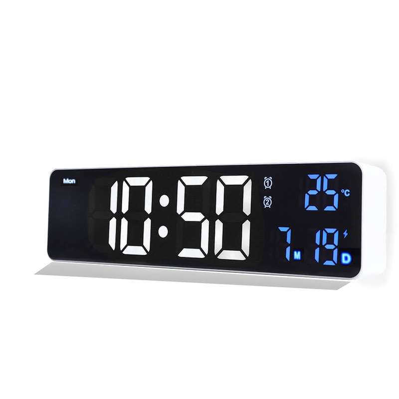 Rechargeable 25.5cm LED Digital Alarm Clock With Temperature+Day+Month And Date