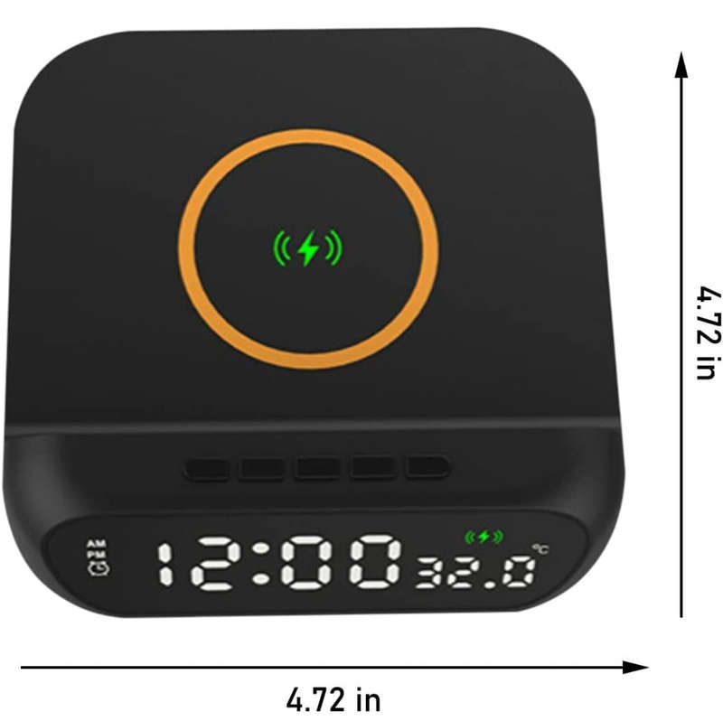 3 In-1 15W Wireless Charger Clock LED Digital Display Alarm Clock Temperature Display Wireless Ch...