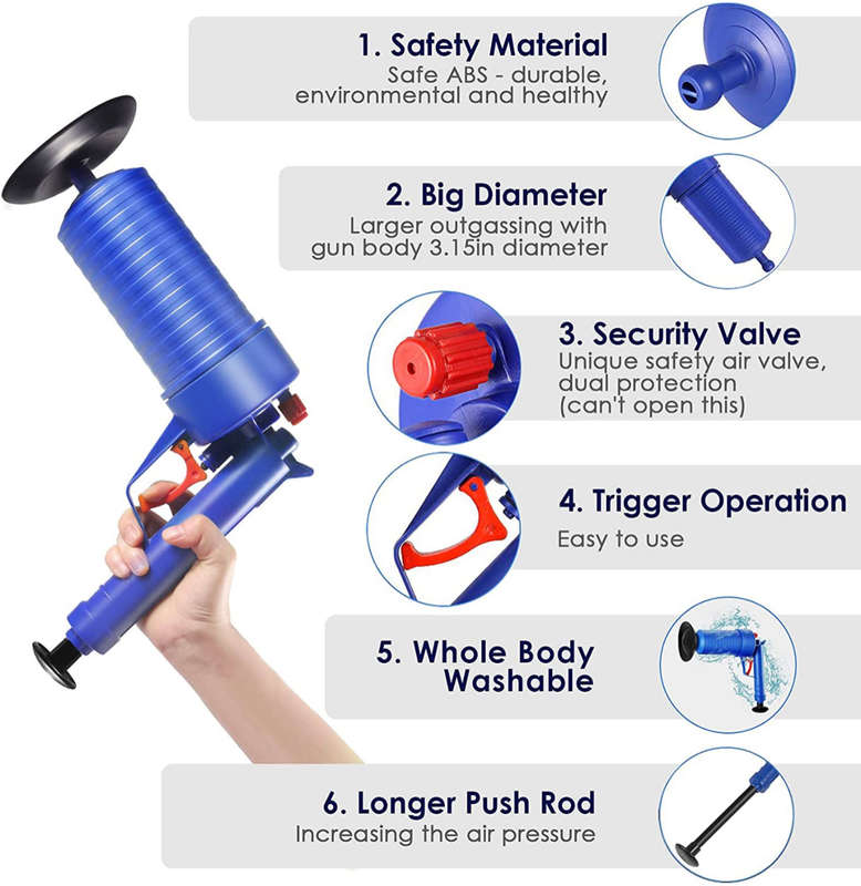 Toilet Plunger Air Drain Blaster Pressure Pump Cleaner for Bathroom Kitchen Clog Remover