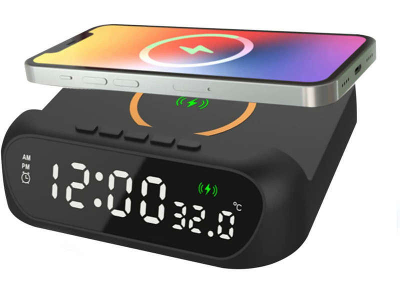 3 In-1 15W Wireless Charger Clock LED Digital Display Alarm Clock Temperature Display Wireless Ch...