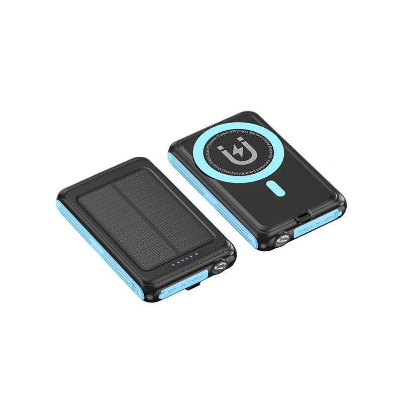 Solar Power Bank 5000mAh Magnetic Qi Wireless Charger Power Bank for iPhone 13 12 Solar Powerbank...