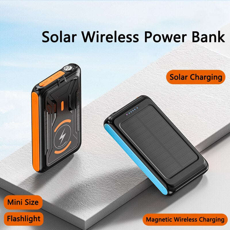 Solar Power Bank 5000mAh Magnetic Qi Wireless Charger Power Bank for iPhone 13 12 Solar Powerbank...