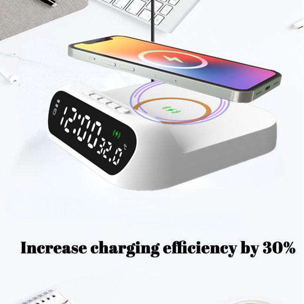 3 In-1 15W Wireless Charger Clock LED Digital Display Alarm Clock Temperature Display Wireless Ch...