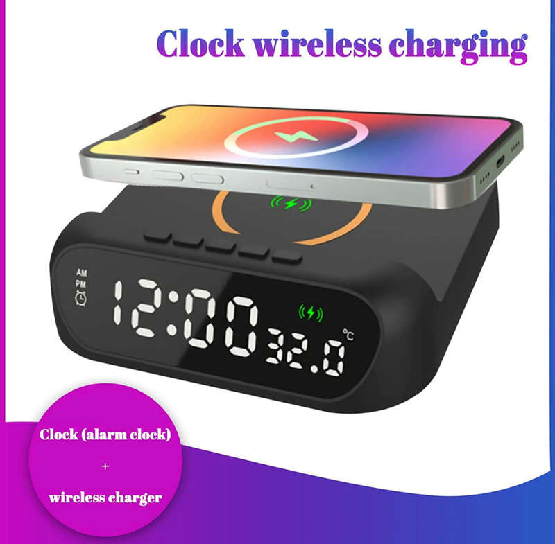 3 In-1 15W Wireless Charger Clock LED Digital Display Alarm Clock Temperature Display Wireless Ch...