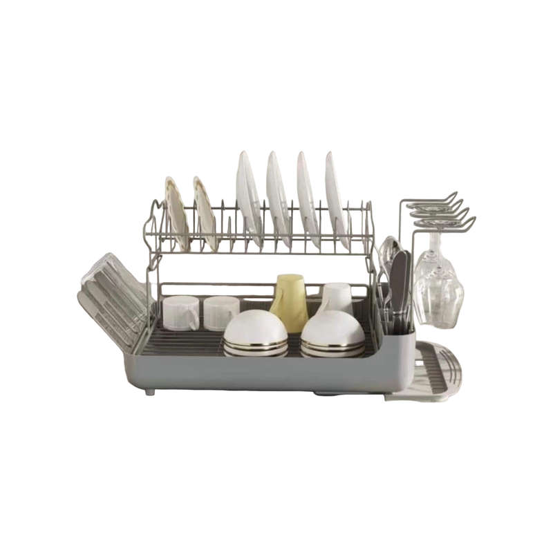 2-Tier Dish Rack with Pull-Out Drain Tray  Large Capacity Countertop Organizer