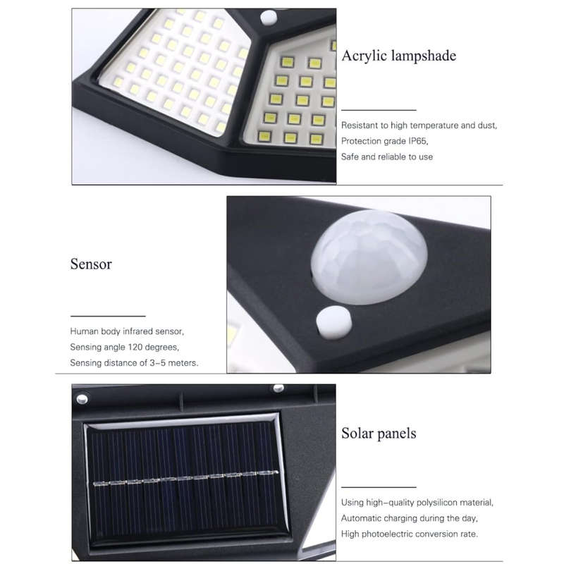 100 LED Solar Motion Sensor Wall Light  Outdoor Waterproof PIR Lamp with 3 Modes, 600LM Bright...
