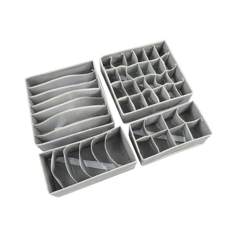 4 Piece Foldable Partition Drawer Organiser Set - Oxford Cloth, Grey