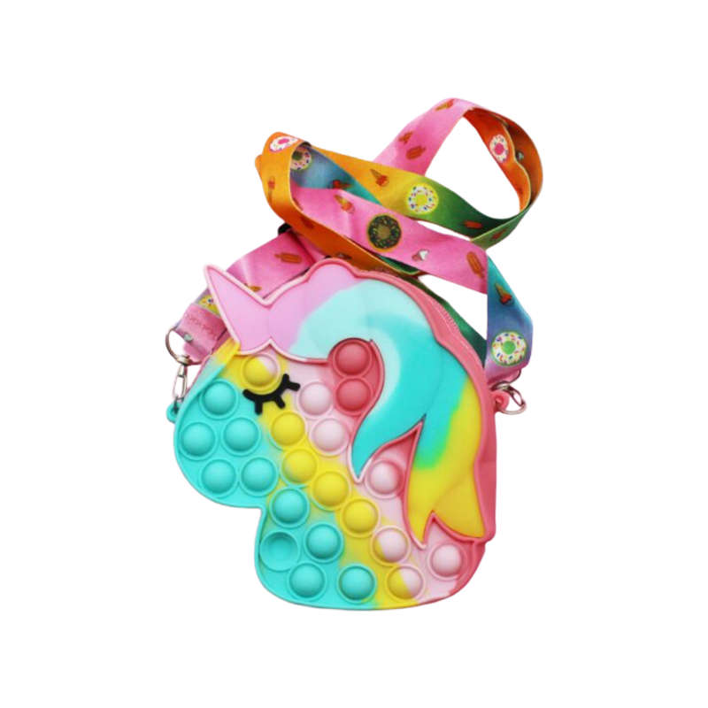 Rainbow Unicorn Pop Fidget Silicone Handbag  Sensory Shoulder Bag for Kids, Stress Relief Popp...