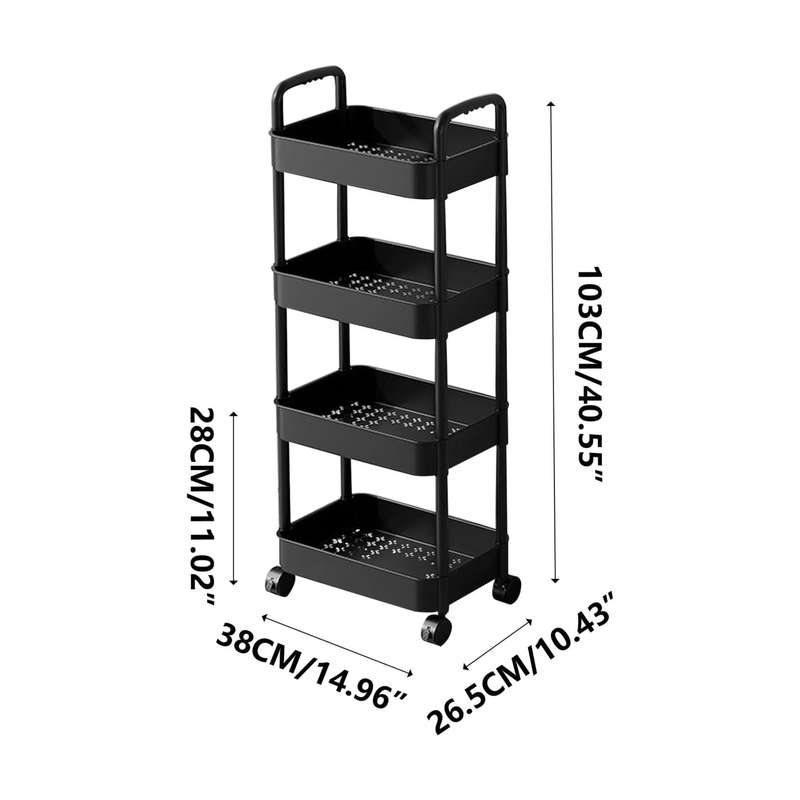 MHome 3/4-Tier Rolling Storage Cart with Wheels  Space-Saving Utility Trolley