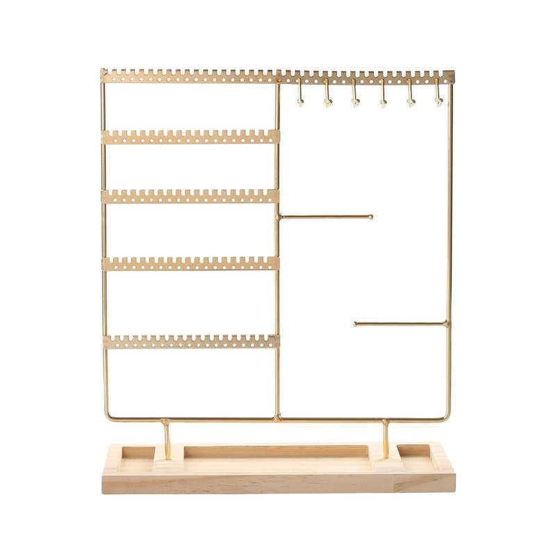 Jewelry Organizer  5 Tier Earring Holder with 90 Holes & 2 Metal Bars | Wooden Base Display Stand