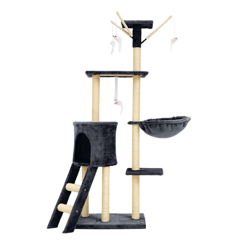 138cm Cat Tree Tower  Multi-Level Climbing Frame With Hammock & Sisal Scratch Posts