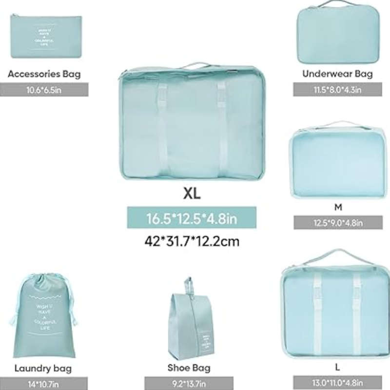 MHome 7-Piece Travel Organizer Set  Waterproof Packing Cubes for Clothes, Shoes & More