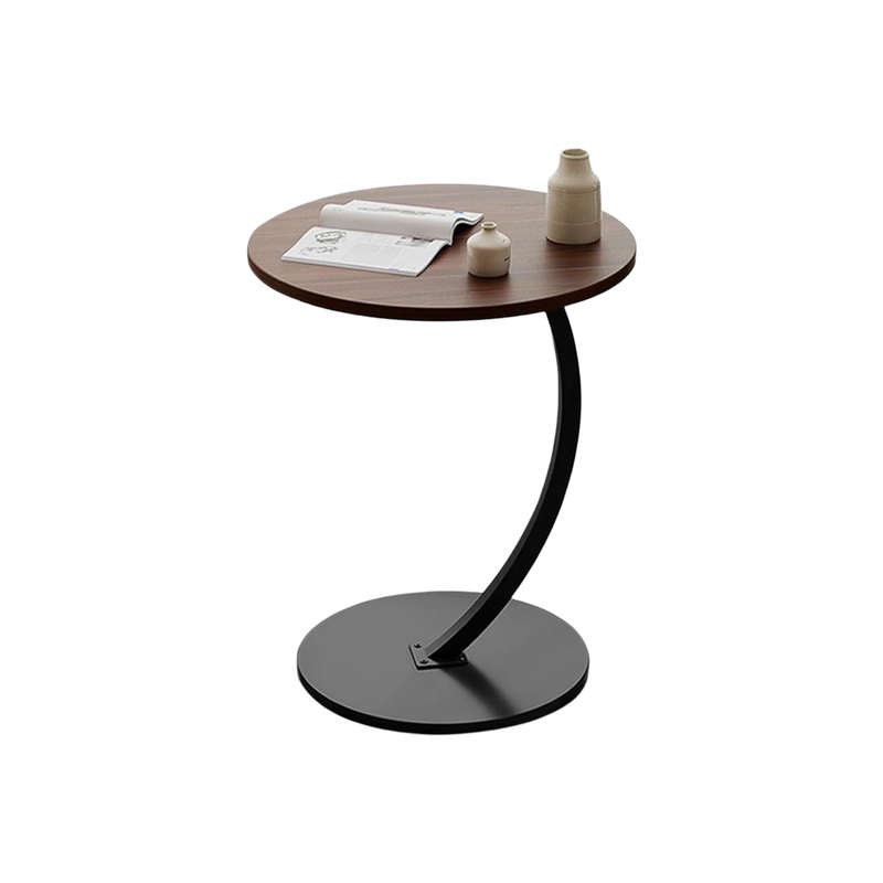 C-Shaped Wooden Side Table  Mobile Small Coffee Table with Metal Frame for Living Room or Bedroom