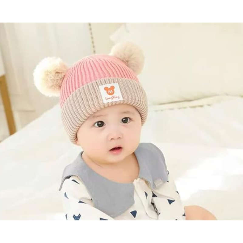 Baby Toddler Warm Fluffy Beanie Hat & Scarf Set  Winter Woolen Cap for Boys & Girls