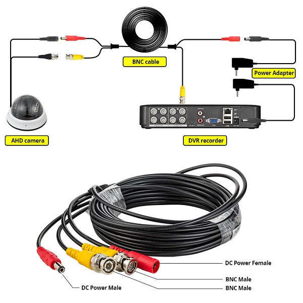 Bnc Cable 30m Power Video Plug And Play Cable For Cctv Camera System Security