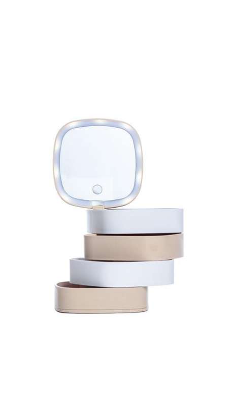LED Rechargeable Cosmetic Mirror Storage Box - pink