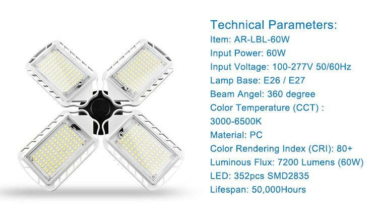 Led Ceiling Light Super Bright 4 Blade 60w