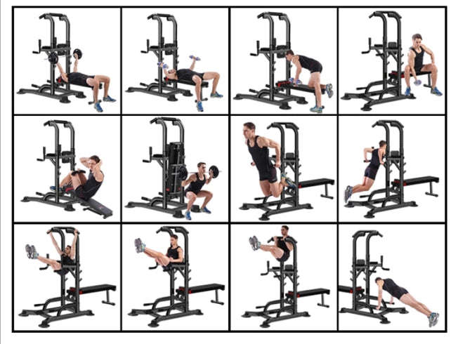 Pull Up Bar Gym Fitness Equipment Power Tower With Bench and Barbell Stand