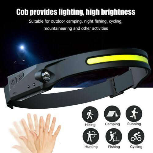 LED Motion Sensor Headlamp USB Rechargeable Headlight Torch Flashlight