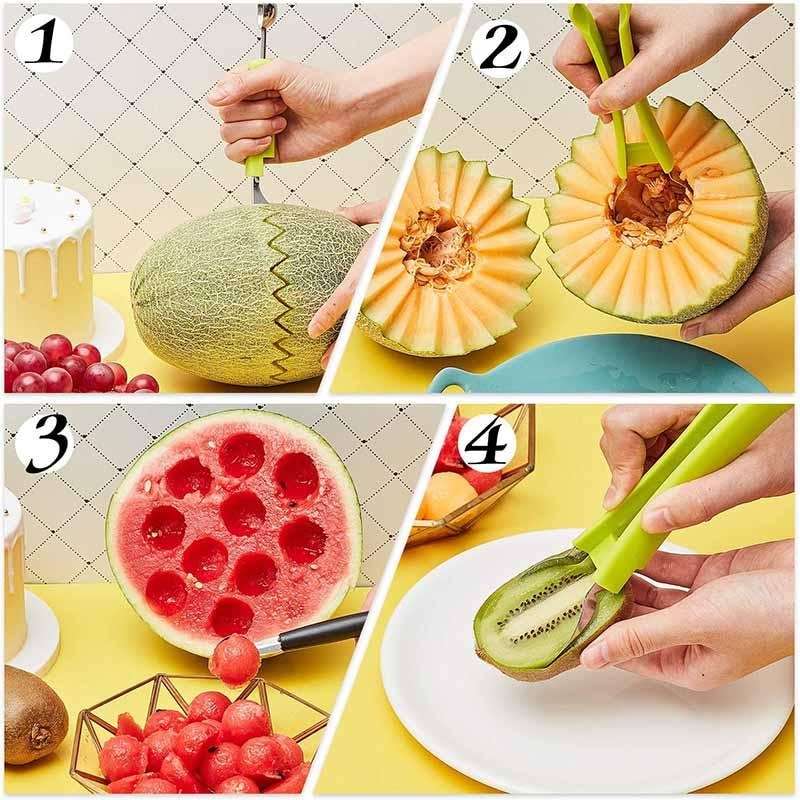 Professional 4 in 1 Stainless Steel Fruit Platter Cutter Carving Tools Set