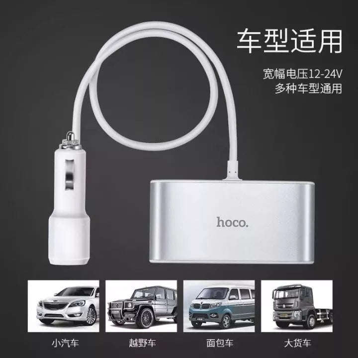HOCO Z13 3 in 1 Car Dual USB Charger LED Digital Display Voltage Tester Silver -