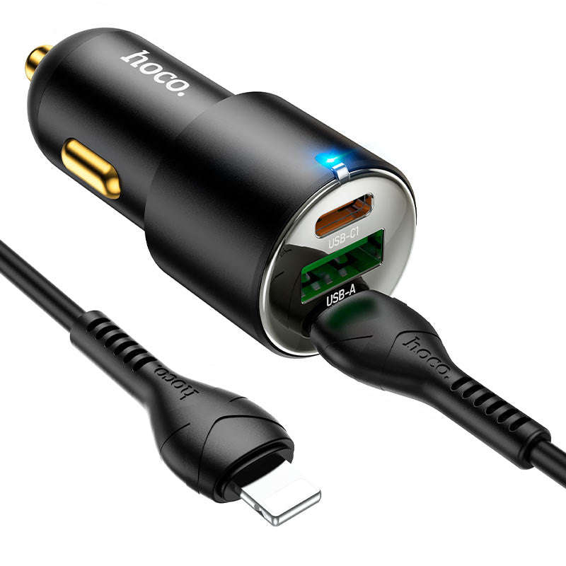 Hoco NZ6 PD+QC 3.0 3 Port 45W Car Charger With Type C To Lightning Cable