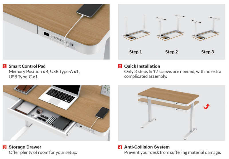 ET119W-C New Ergonomic Electric Height Adjustable Standing Office Desk