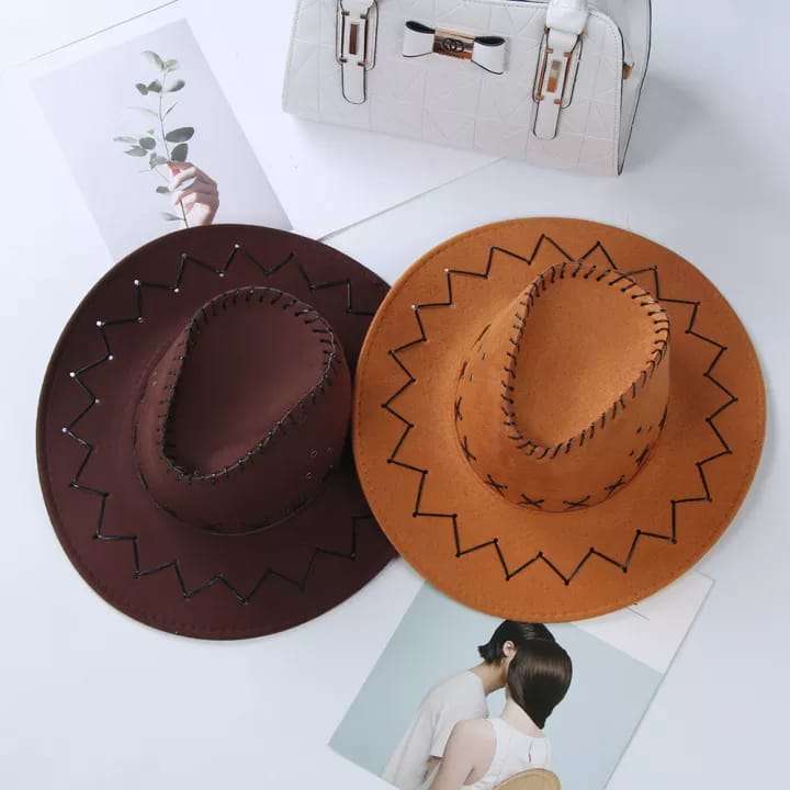 Faux Leather  Cowboy Hat - Beige