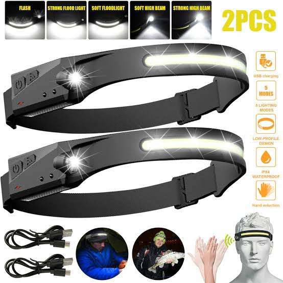 LED Motion Sensor Headlamp USB Rechargeable Headlight Torch Flashlight