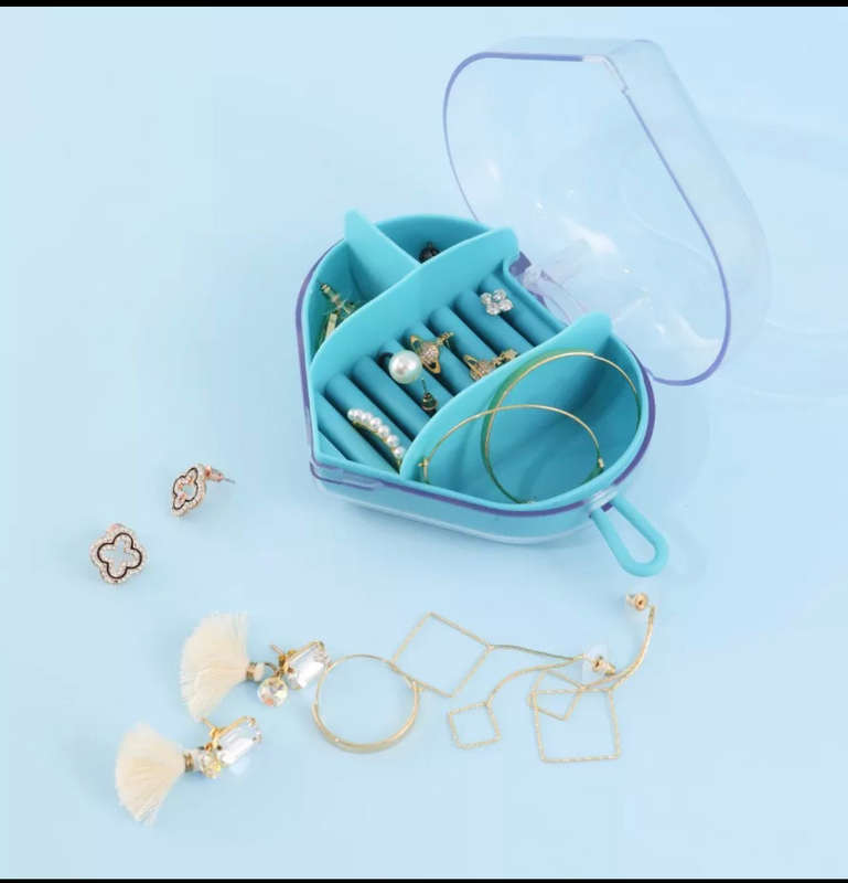 Womens Jewelry Organizer Cute Mini Heart Round Shape Travel Portable Storage Box